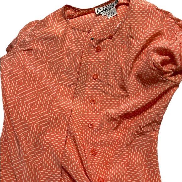 CARLISLE Silk Peachy Button Down 80s Blouse striped shoulder pads Vintage - Picture 2 of 12